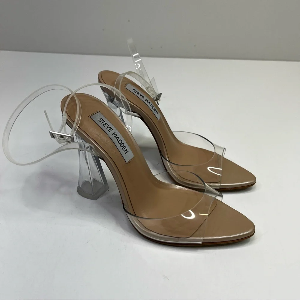 Steve Madden Beki Two-Piece Flare Heel Sandals clear blush - 6 - Picture 3 of 12